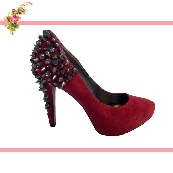 Sam Edelman Shoes - Sam Edeleman Spiked Red Suede Pump Heels 7.5
